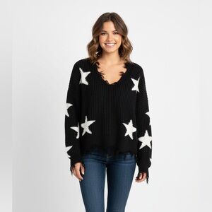 Polly & Esther Star Pattern Black Sweater. Size Large. Oversized